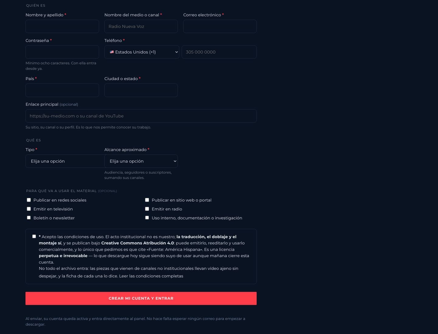 Captura de pantalla: Cómo inscribir su medio