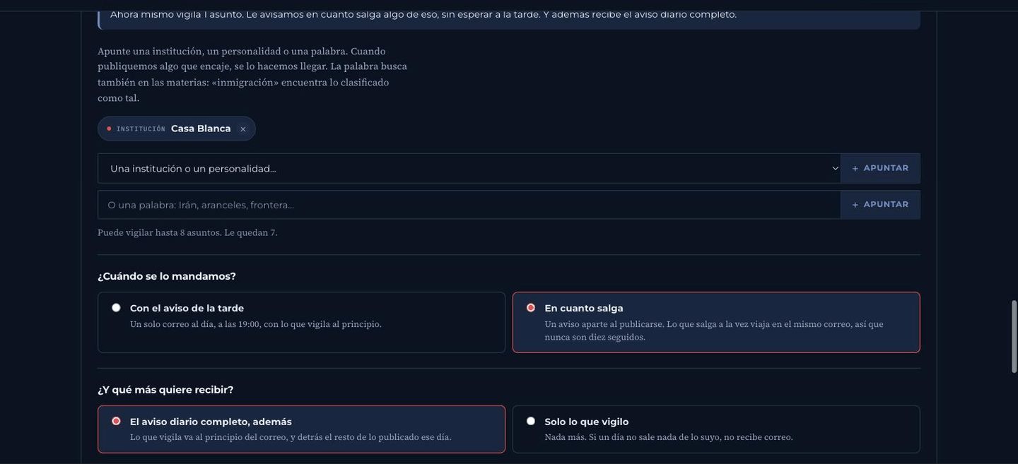 Captura de pantalla: Cómo pedir que le avisen